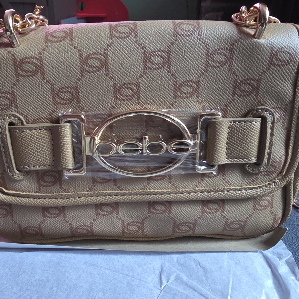 Bebe (LEILANI) Tan Crossbody Bag with Gold Details